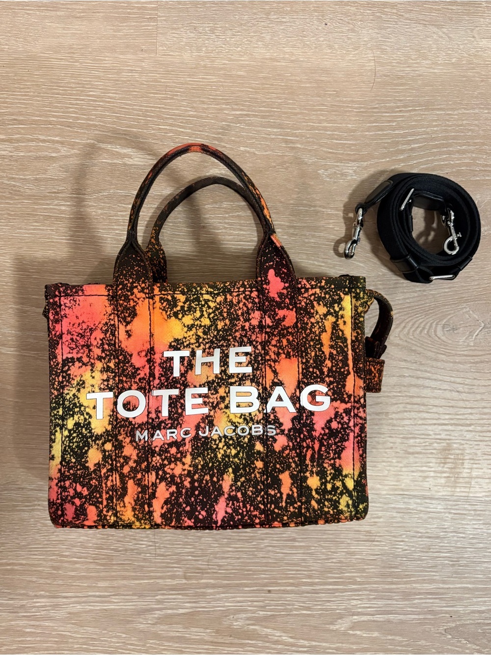 Marc Jacobs The Tote Bag in Neon Orange, Yellow & Black Splatter